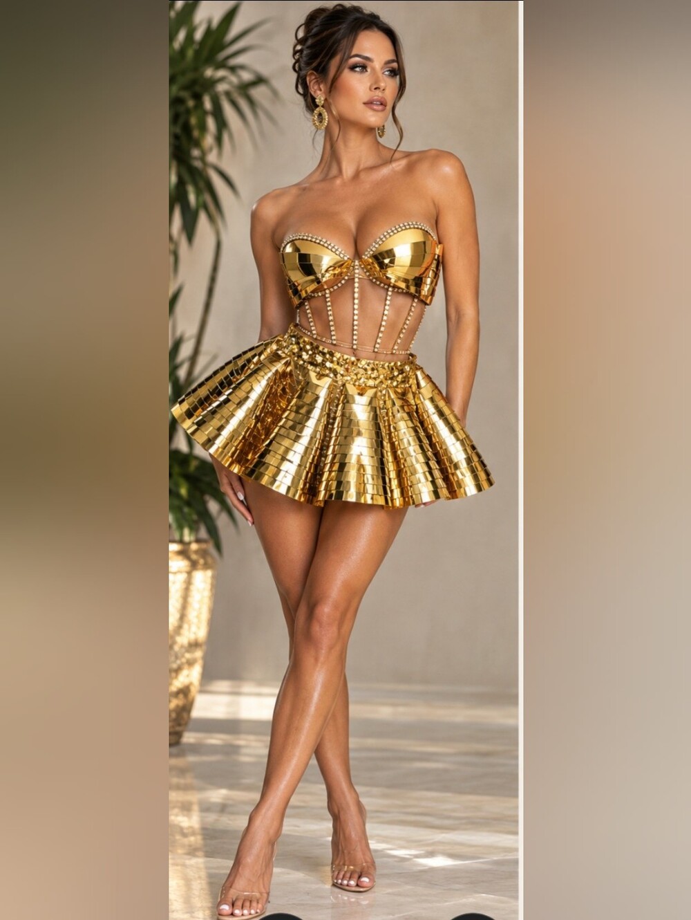 Gold Gallactic Costume. Metallic With Rhinestones. Festival/Halloween
